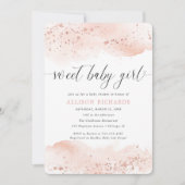 甘いベビーガールウォーター色バラ金ゴールド赤面ピンク 招待状 (正面)