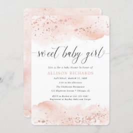 甘いベビーガールウォーター色バラ金ゴールド赤面ピンク 招待状