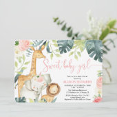甘いベビーガールサファリージャングル動物のベビーシャワー 招待状 (スタンド正面)