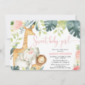 甘いベビーガールサファリージャングル動物のベビーシャワー 招待状 (正面)