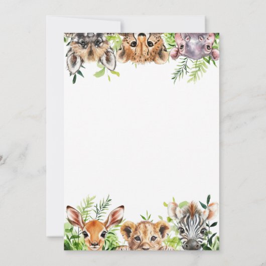 甘いベビーガールサファリ動物ベビーシャワー 招待状 (裏面)