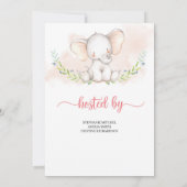 甘いベビーガールゾウと緑のベビーシャワー 招待状 (裏面)