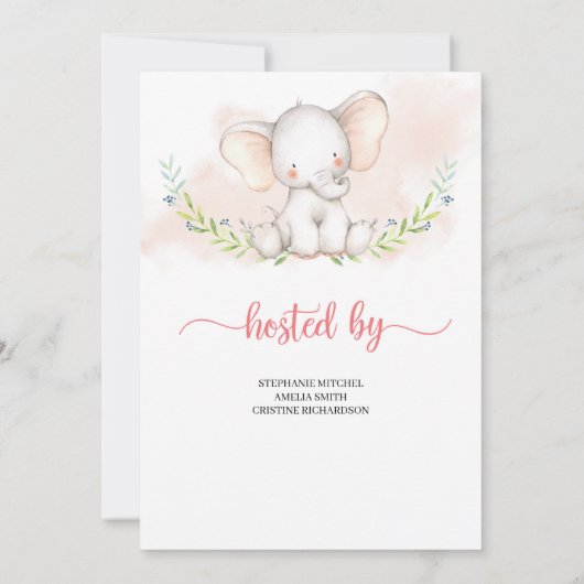 甘いベビーガールゾウと緑のベビーシャワー 招待状 (裏面)