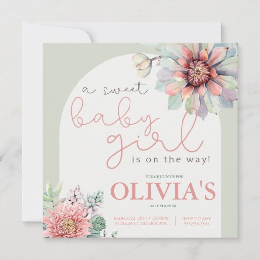 甘いベビーガールデザートカボスシャワー招待状 招待状 (正面)