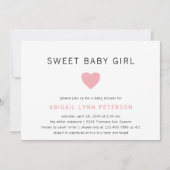 甘いベビーガールピンクハートかわいいベビーシャワー 招待状 (正面)