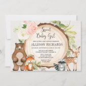 甘いベビーガールフローラ素朴なウッドランドの赤ちゃんシャワー 招待状 (正面)