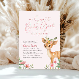 甘いベビーガールフローラ鹿ベビーシャワー 招待状