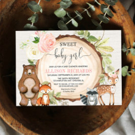 甘いベビーガール木版かわいい動物のベビースシャワー 招待状