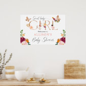 甘いベビーガール蝶の赤ちゃんシャワー歓迎サイン ポスター (キッチン)