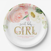 甘いベビーガール赤面ピンクのフローラベビーシャワー ペーパープレート (正面)