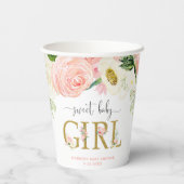 甘いベビーガール赤面ピンクのフローラベビーシャワー 紙コップ (裏面)