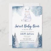 甘いベビークマ冬の雪の青い少年の赤ちゃんシャワー 招待状 (正面)
