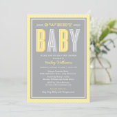 甘いベビーシック型イエローとグレーシャワー 招待状 (スタンド正面)