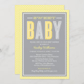 甘いベビーシック型イエローとグレーシャワー 招待状 (正面/裏面)