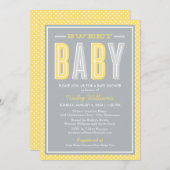 甘いベビーシック型黄と灰色のベビーシャワー 招待状 (正面/裏面)