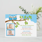 甘いベビーツインズフクロウ少年の写真誕生のお知らせ 案内状 (スタンド正面)