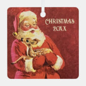 甘いベビートナカイSanta写真の追加ネームヴィンテージ メタルオーナメント (正面)