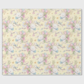 甘いベビーバニーと花のパーソナライズ名 ラッピングペーパー (フラット)