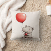 甘いベビーヒッポとレッドバルーン クッション (ブランケット)