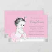 甘いベビーピンクとグレーのベビーシャワー 招待状 (正面/裏面)