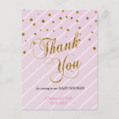甘いベビーピンクと金ゴールド紙吹雪 – ありがとう ポストカード (正面)