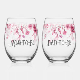 甘いベビーピンクフローラドロップlママ&パパto-Be ステムなしワイングラス