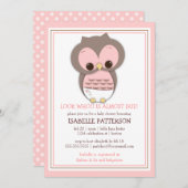 甘いベビーフクロウ女の子ベビーシャワー招待状 招待状 (正面/裏面)