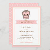 甘いベビーフクロウ女の子ベビーシャワー招待状 招待状 (正面/裏面)