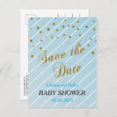 甘いベビーブルーと金ゴールド紙吹雪 – 日付を保存 案内ポストカード (正面/裏面)