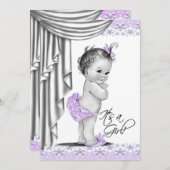 甘いベビーラベンダーとグレーベビーシャワー 招待状 (正面/裏面)