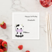 甘いベビー牛オン水玉模様女の子の誕生日 スタンダードカクテルナプキン (インサイチュ)