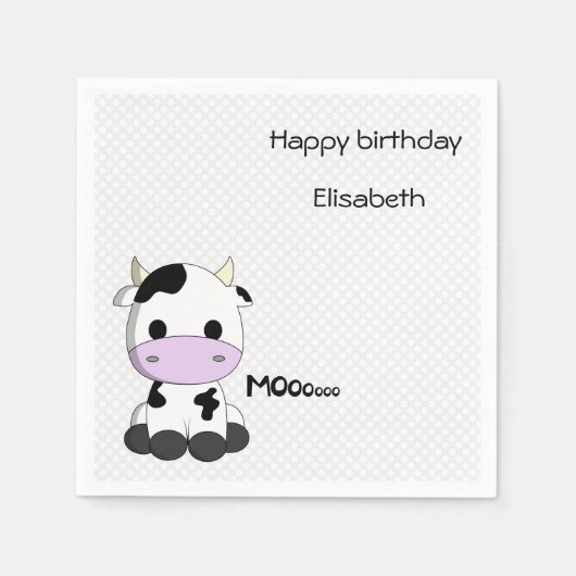 甘いベビー牛オン水玉模様女の子の誕生日 スタンダードカクテルナプキン (正面)