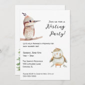 甘いベビー男女兼用鳥ネスティングパーティー 招待状 (正面/裏面)