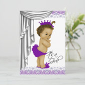 甘いベビー紫と灰色の赤ちゃんシャワー 招待状 (スタンド正面)