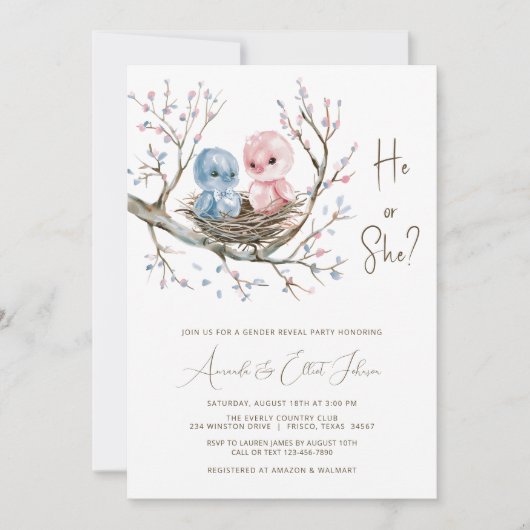 甘いベビー鳥ジェンダーがパーティーを明かす 招待状 (正面)