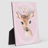 甘いベビー鹿とフラワークラウン | ピンク子供部屋 フォトプラーク (側面)