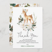 甘いベビー鹿アイボリーフローラグリーナリーシャワー サンキューカード (正面/裏面)