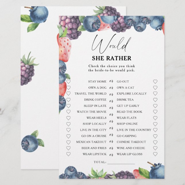 甘いベリー – 彼女はむしろブライダルシャワーゲーム (正面/裏面)