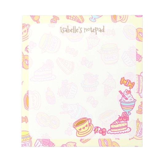 甘いベーカリーとドリンクイエロー ノートパッド (正面)