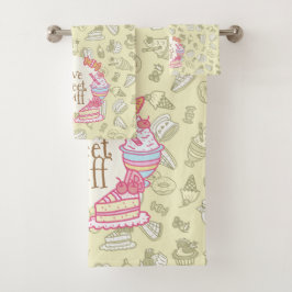 甘いベーカリーとドリンクグリーン バスタオルセット