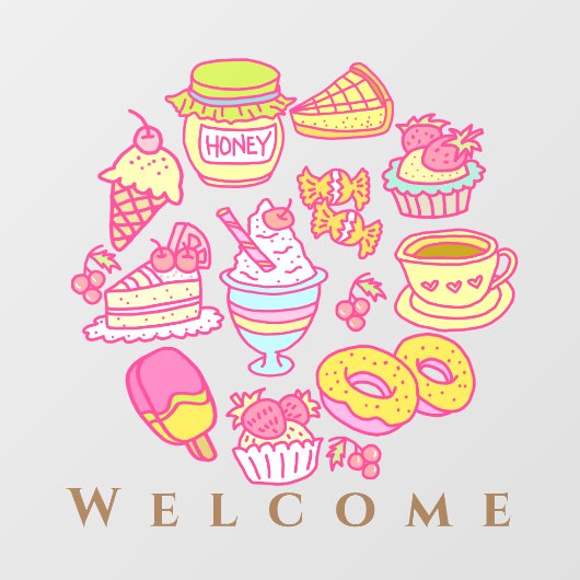 甘いベーカリーとドリンク歓迎ウィンドウにしがみつく ウィンドウサイン (シート)