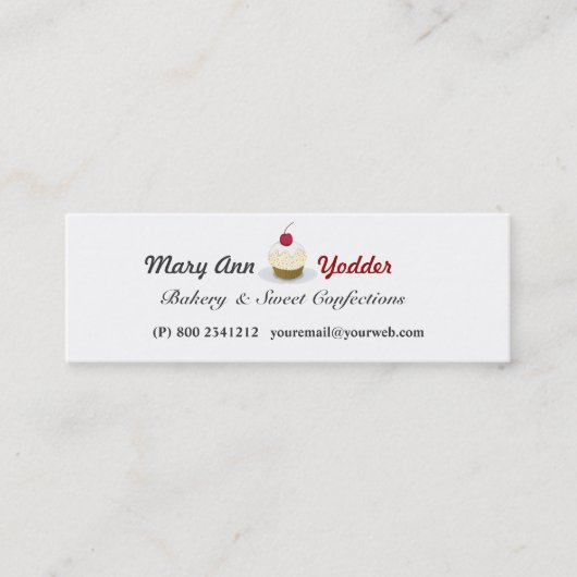 甘いベーカリーのかわいらしいカップケーキのパン屋の砂糖菓子 スキニー名刺 (正面)