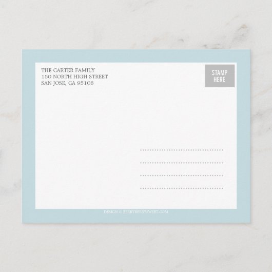 甘いホタテの誕生のお知らせ – 男の赤ちゃん 案内ポストカード (裏面)