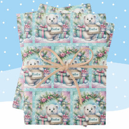 甘いホッキョクグマ 名前入り クリスマス 3 ラッピングペーパーシート