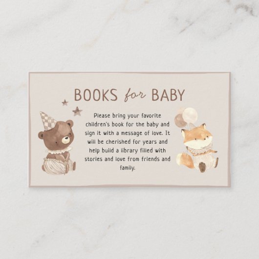 甘いボホウォーターの色の動物の本ベビー エンクロージャーカード (正面)