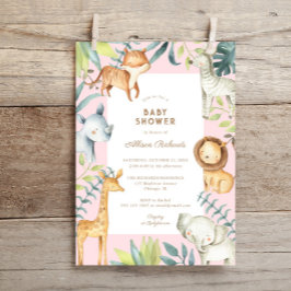 甘いボホサファリ動物ピンクの女の子の赤ちゃんシャワー 招待状