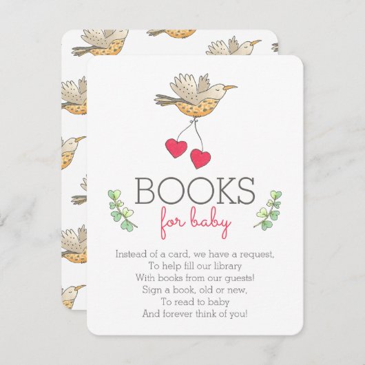 甘いママの鳥とハートの本ベビー エンクロージャーカード (正面/裏面)