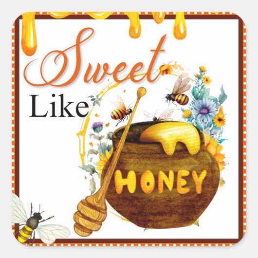 甘いミツバチのクマの赤ちゃんシャワー スクエアシール (正面)