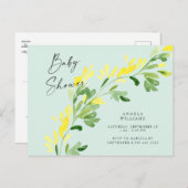 甘いミントイエローワイルドフラワーベビーシャワー インビテーションポストカード (正面/裏面)