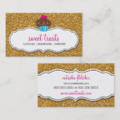 甘いモダンかわいいカップケーキピンク金ゴールドグリッター 名刺 (正面/裏面)